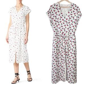 Chinti & Parker Ana Midi‎ Dress Flying Hearts Novelty Silk | White Ivory | SZ 6
